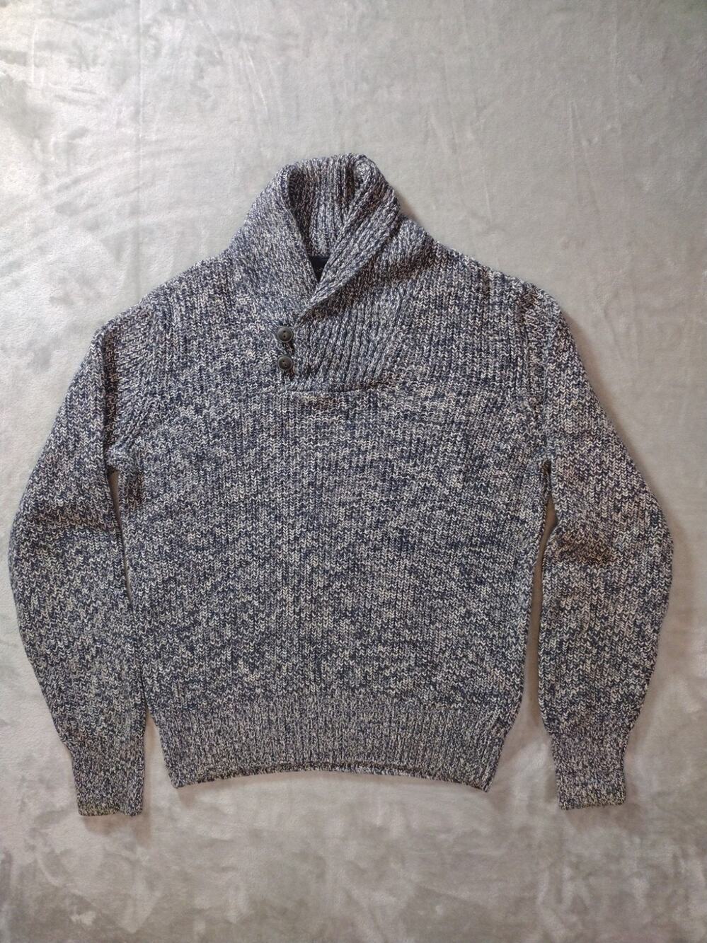H&M LOGG Sweater Mens S Shawl Neck Heather Gray Cotton Academia Eclectic Grandpa